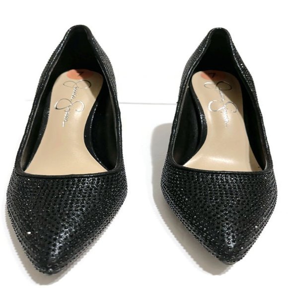 Jessica Simpson Black 3" Heel Rhinestone Pointed Toe Party Pump - Picture 2 of 8